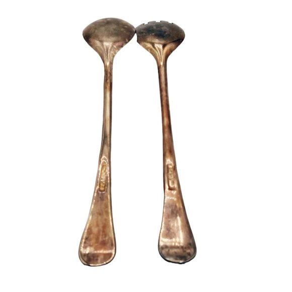 Italian Silver Plate Salad Serving Set Spoon Fork Elegant Dining Vintage 9 Inch - Picture 6 of 14